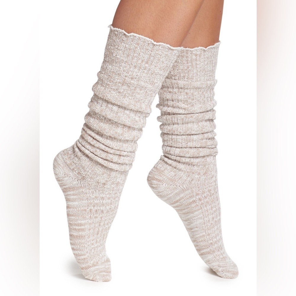 NORDSTROM KNEE HIGH SLOUCH SOCKS TAN DOESKIN MARL OS NWT